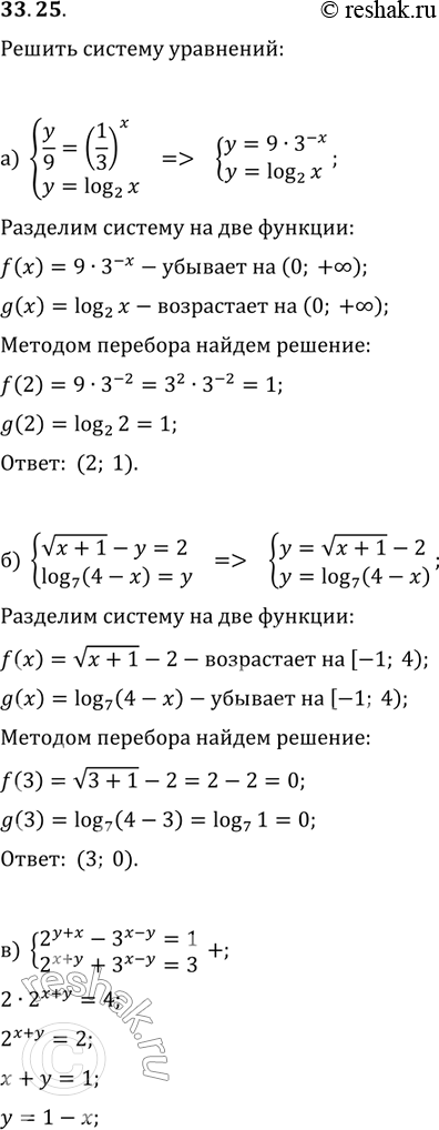 Изображение 33.14 а)системакорень (x+1) - y = 2,log7(4-x)=y;б)системакорень (y-x)/2x - корень x/(x+y) =1/2,16* корень x/(x+y) - 7* корень (y-x)/2x...