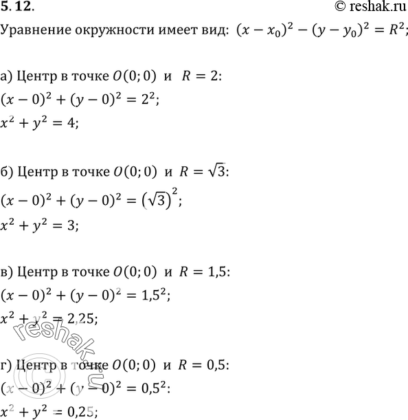 Изображение 5.12. Составьте уравнение окружности, изображенной:а) на рис. 1; б) на рис. 2; в) на рис. 3; г) на рис....