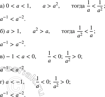 Изображение 214. Сравните числа a^(-1) и b^(-2), если известно, что:а)...
