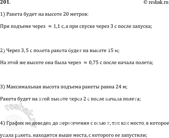 Изображение 201. Практическая ситуацияС двухметровой высоты под углом к горизонту выпущена сигнальная ракета. Изменение высоты её полёта h (м) в зависимости от времени движения t...